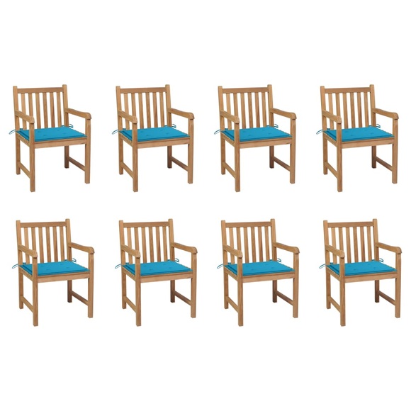 vidaXL Gartenstühle 8 Stk. mit Blauen Kissen Massivholz Teak