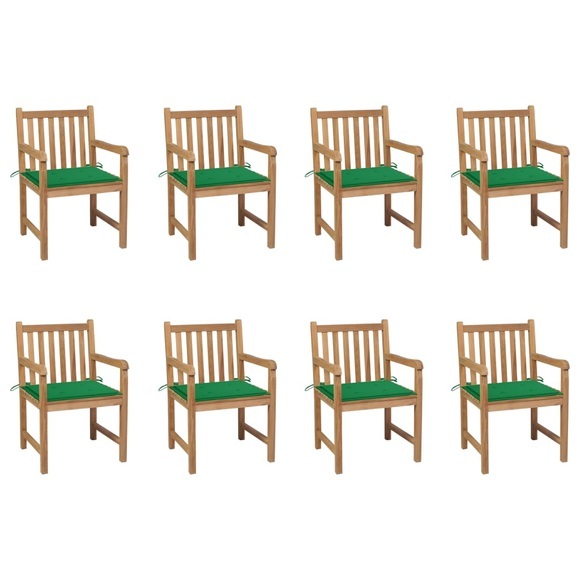 vidaXL Gartenstühle 8 Stk. mit Grünen Kissen Massivholz Teak