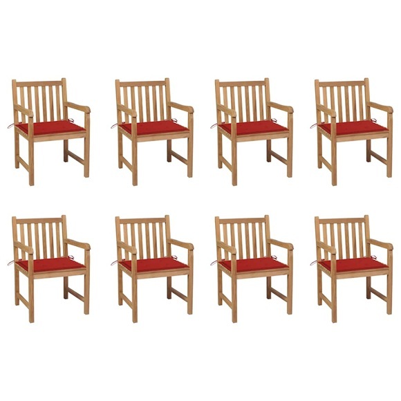 vidaXL Gartenstühle 8 Stk. mit Roten Kissen Massivholz Teak