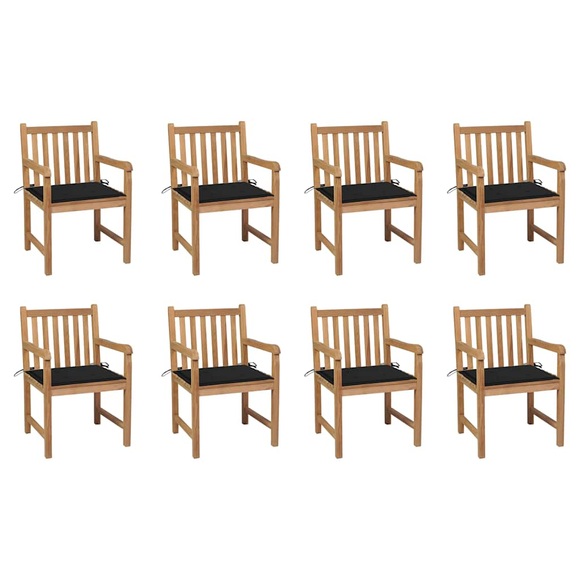 vidaXL Gartenstühle 8 Stk. mit Schwarzen Kissen Massivholz Teak