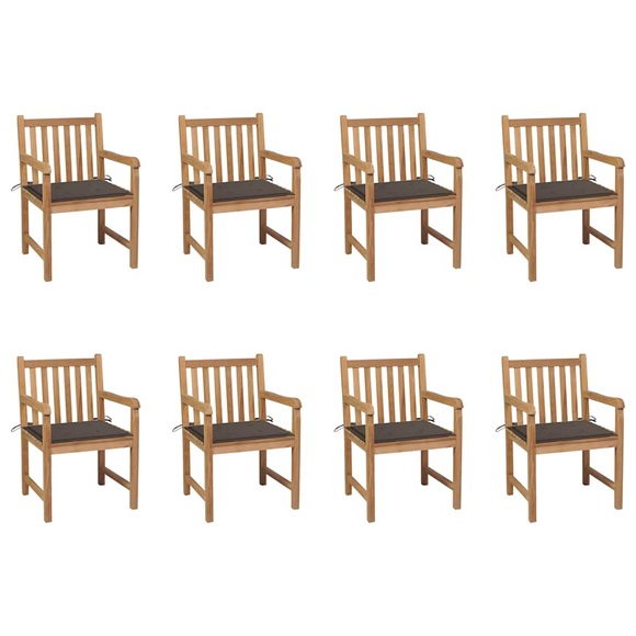 vidaXL Gartenstühle 8 Stk. mit Taupe Kissen Massivholz Teak