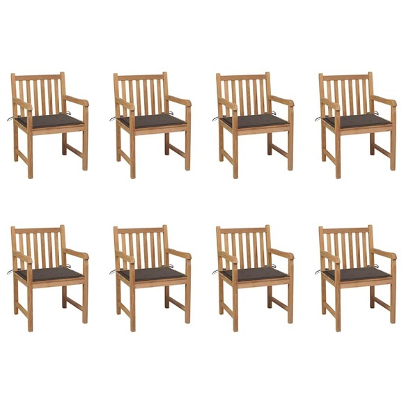 vidaXL Gartenstühle 8 Stk. mit Taupe Kissen Massivholz Teak