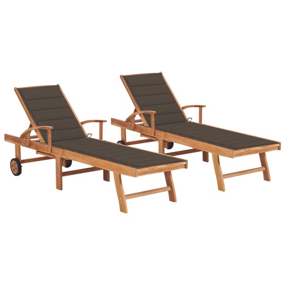 vidaXL Sonnenliegen 2 Stk. mit Taupe Auflagen Massivholz Teak