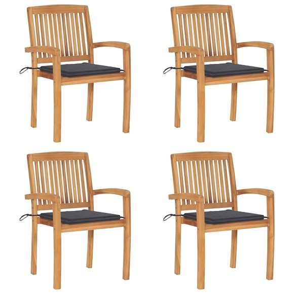 vidaXL Stapelbare Gartenstühle mit Kissen 4 Stk. Massivholz Teak