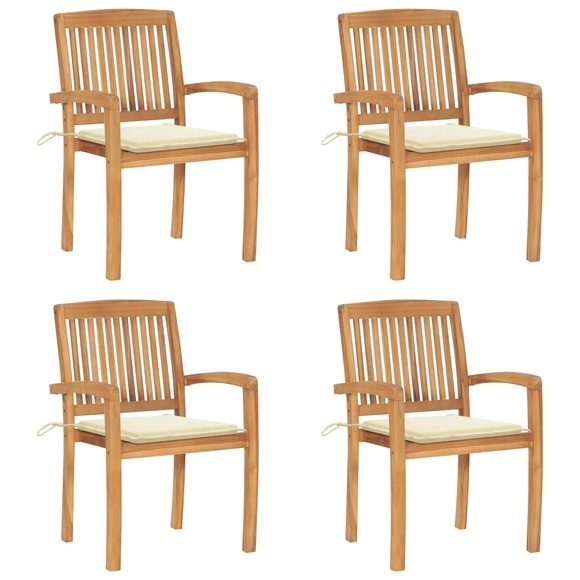vidaXL Stapelbare Gartenstühle mit Kissen 4 Stk. Massivholz Teak