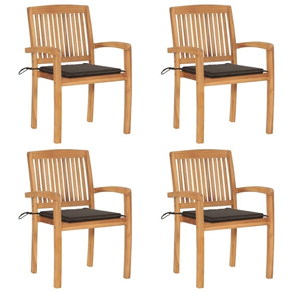 vidaXL Stapelbare Gartenstühle mit Kissen 4 Stk. Massivholz Teak