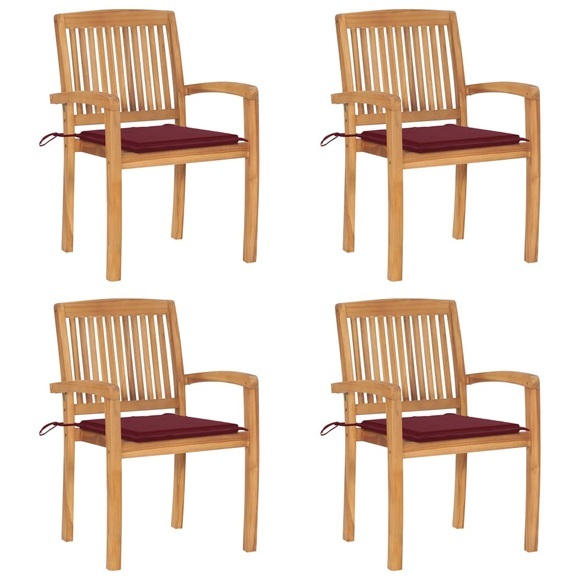 vidaXL Stapelbare Gartenstühle mit Kissen 4 Stk. Massivholz Teak
