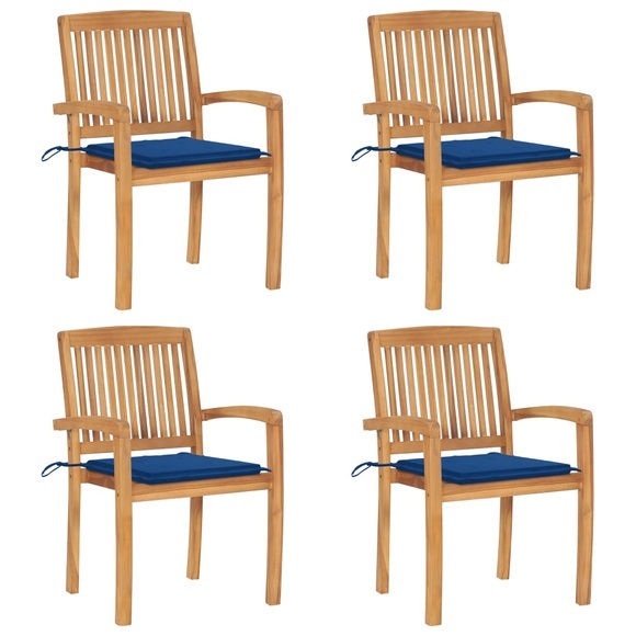 vidaXL Stapelbare Gartenstühle mit Kissen 4 Stk. Massivholz Teak
