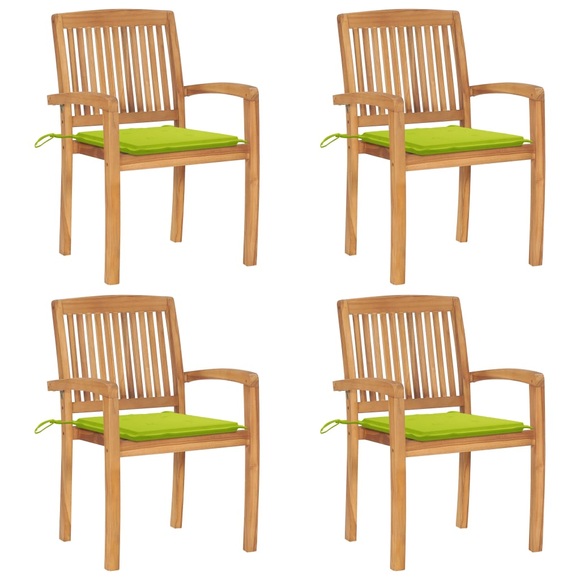 vidaXL Stapelbare Gartenstühle mit Kissen 4 Stk. Massivholz Teak