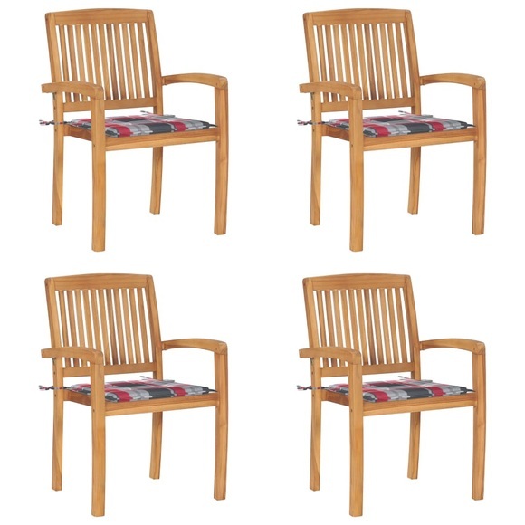 vidaXL Stapelbare Gartenstühle mit Kissen 4 Stk. Massivholz Teak