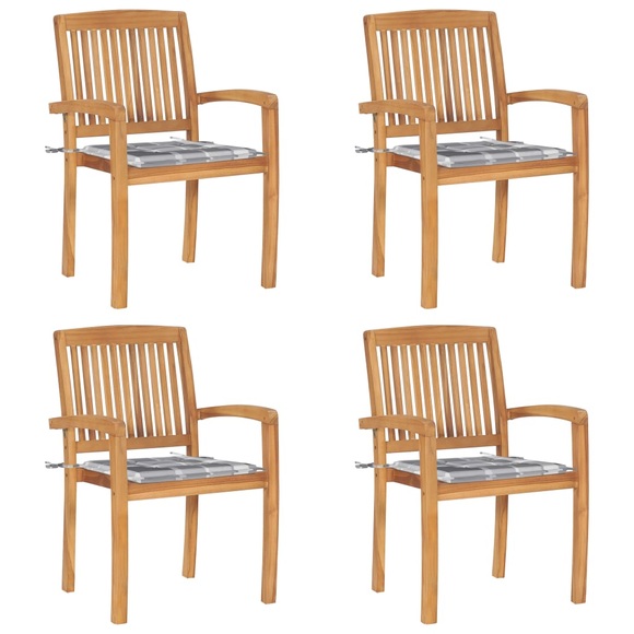 vidaXL Stapelbare Gartenstühle mit Kissen 4 Stk. Massivholz Teak