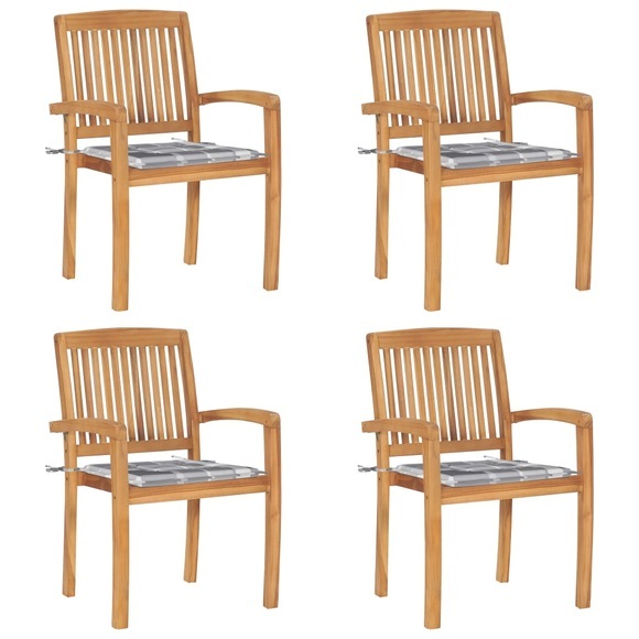 vidaXL Stapelbare Gartenstühle mit Kissen 4 Stk. Massivholz Teak