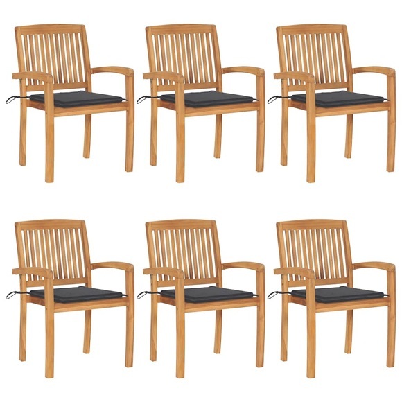 vidaXL Stapelbare Gartenstühle mit Kissen 6 Stk. Massivholz Teak