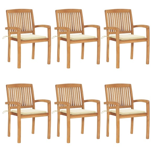 vidaXL Stapelbare Gartenstühle mit Kissen 6 Stk. Massivholz Teak