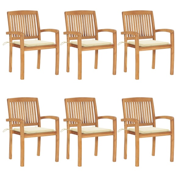vidaXL Stapelbare Gartenstühle mit Kissen 6 Stk. Massivholz Teak