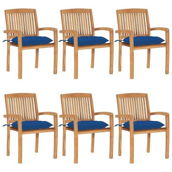 vidaXL Stapelbare Gartenstühle mit Kissen 6 Stk. Massivholz Teak