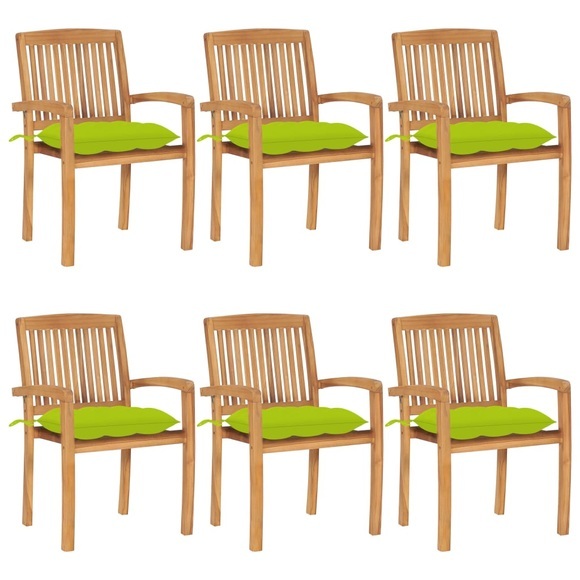 vidaXL Stapelbare Gartenstühle mit Kissen 6 Stk. Massivholz Teak
