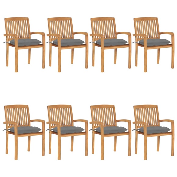 vidaXL Stapelbare Gartenstühle mit Kissen 8 Stk. Massivholz Teak