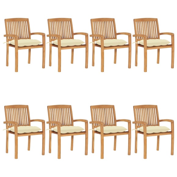 vidaXL Stapelbare Gartenstühle mit Kissen 8 Stk. Massivholz Teak