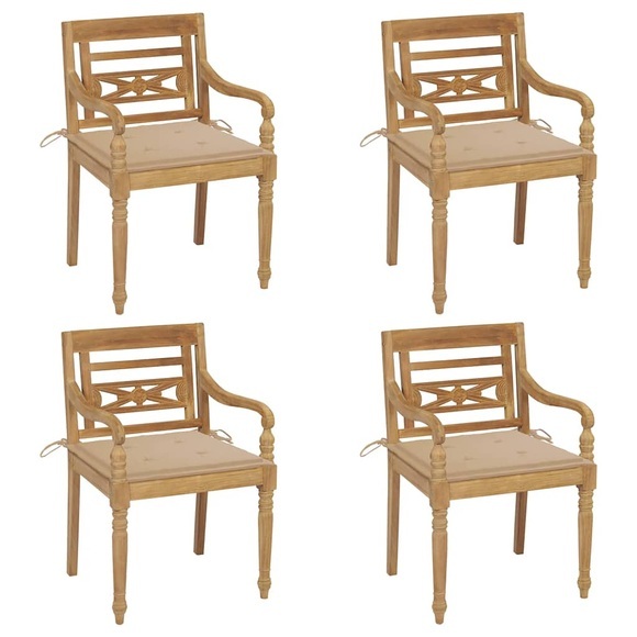 vidaXL Batavia-Stühle mit Kissen 4 Stk. Massivholz Teak