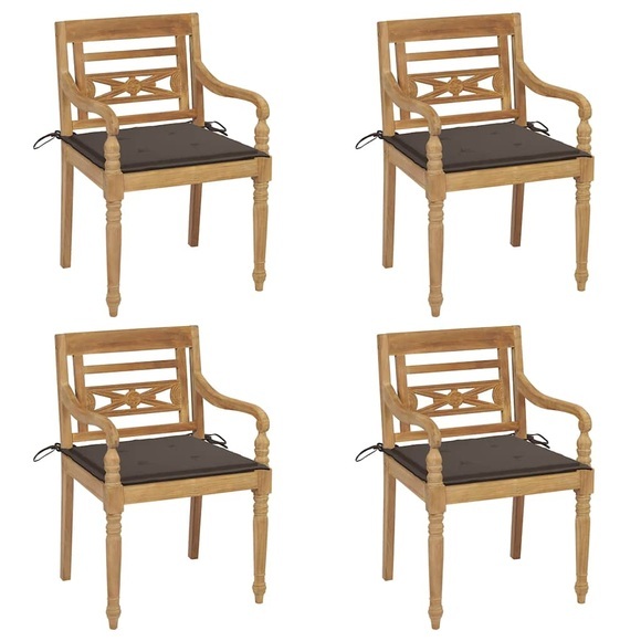 vidaXL Batavia-Stühle mit Kissen 4 Stk. Massivholz Teak