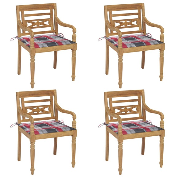 vidaXL Batavia-Stühle mit Kissen 4 Stk. Massivholz Teak