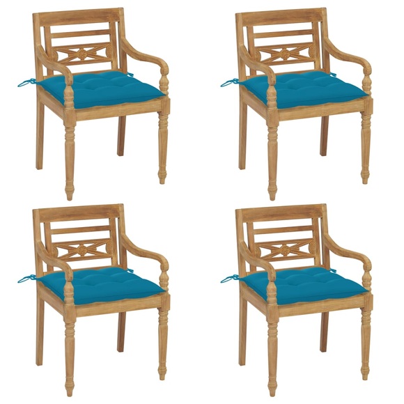 vidaXL Batavia-Stühle mit Kissen 4 Stk. Massivholz Teak