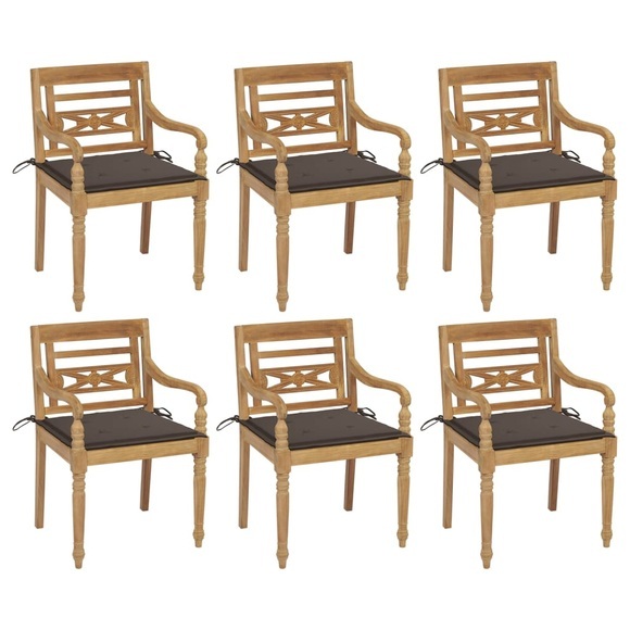 vidaXL Batavia-Stühle mit Kissen 6 Stk. Massivholz Teak