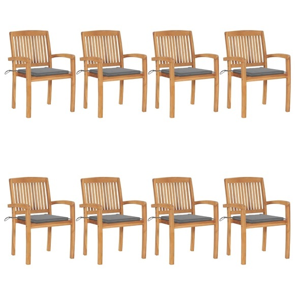 vidaXL Stapelbare Gartenstühle mit Kissen 8 Stk. Massivholz Teak