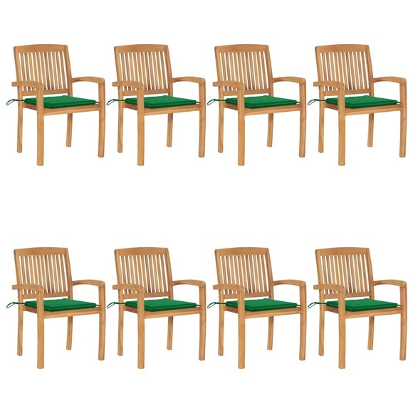 vidaXL Stapelbare Gartenstühle mit Kissen 8 Stk. Massivholz Teak