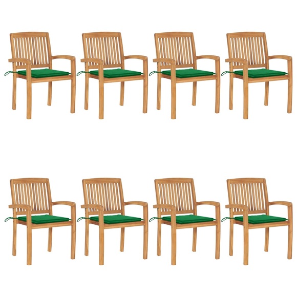 vidaXL Stapelbare Gartenstühle mit Kissen 8 Stk. Massivholz Teak
