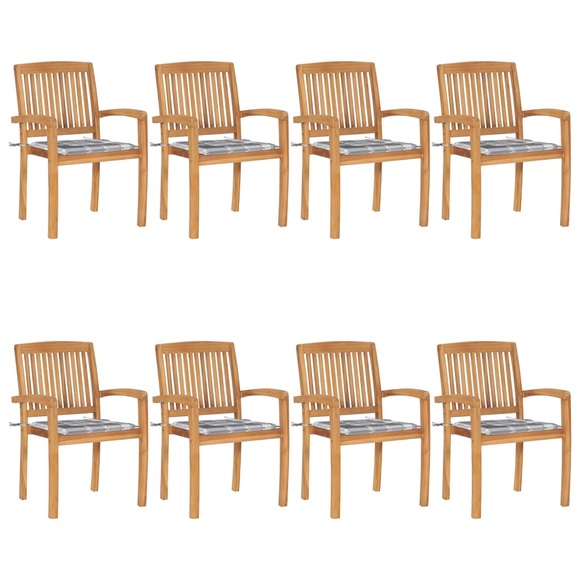 vidaXL Stapelbare Gartenstühle mit Kissen 8 Stk. Massivholz Teak