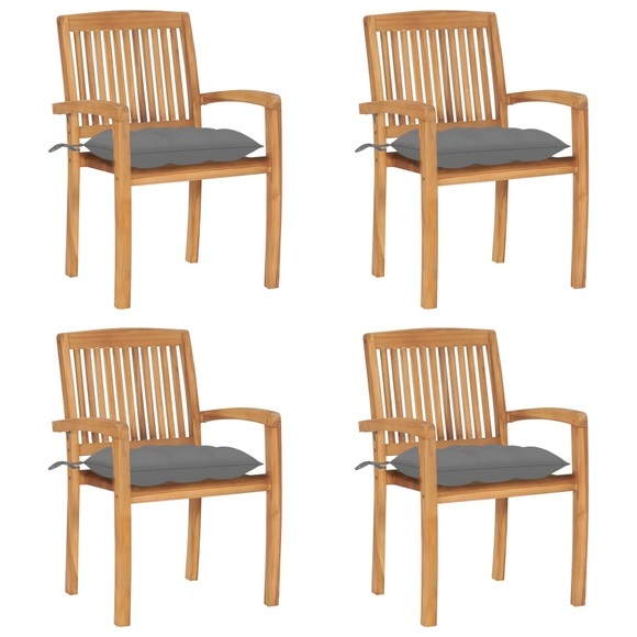 vidaXL Stapelbare Gartenstühle mit Kissen 4 Stk. Massivholz Teak