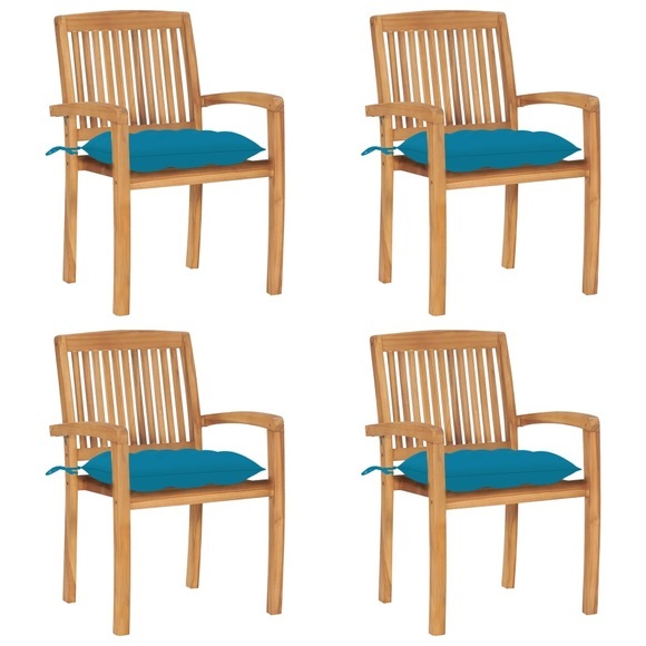 vidaXL Stapelbare Gartenstühle mit Kissen 4 Stk. Massivholz Teak