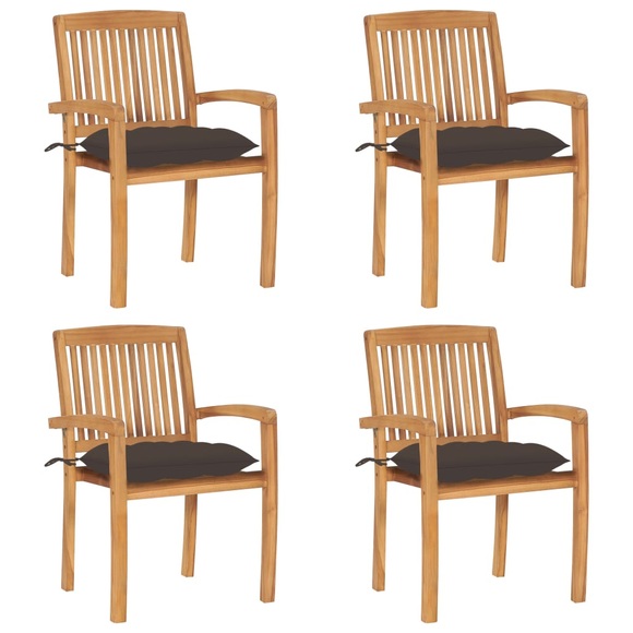 vidaXL Stapelbare Gartenstühle mit Kissen 4 Stk. Massivholz Teak