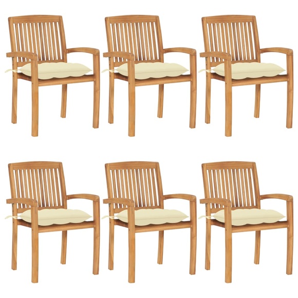 vidaXL Stapelbare Gartenstühle mit Kissen 6 Stk. Massivholz Teak