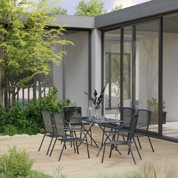 vidaXL 7-tlg. Garten-Essgruppe Stahl Anthrazit