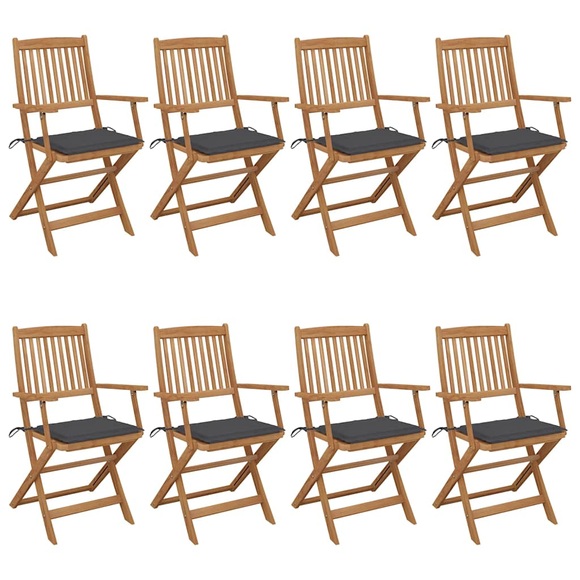 vidaXL Klappbare Gartenstühle 8 Stk. mit Kissen Massivholz Akazie