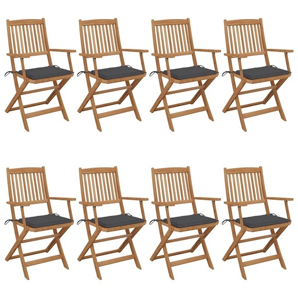 vidaXL Klappbare Gartenstühle 8 Stk. mit Kissen Massivholz Akazie
