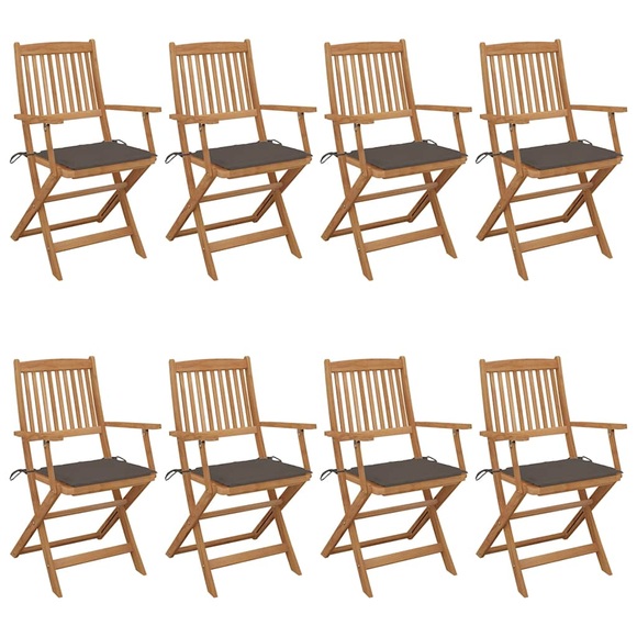 vidaXL Klappbare Gartenstühle 8 Stk. mit Kissen Massivholz Akazie