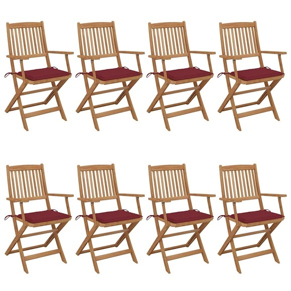 vidaXL Klappbare Gartenstühle 8 Stk. mit Kissen Massivholz Akazie