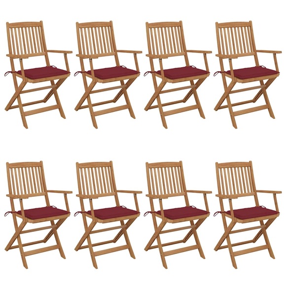 vidaXL Klappbare Gartenstühle 8 Stk. mit Kissen Massivholz Akazie
