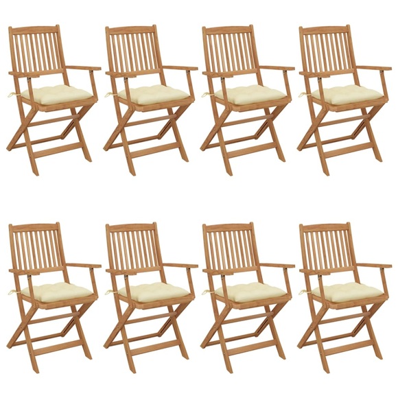vidaXL Klappbare Gartenstühle 8 Stk. mit Kissen Massivholz Akazie