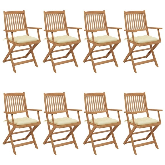 vidaXL Klappbare Gartenstühle 8 Stk. mit Kissen Massivholz Akazie