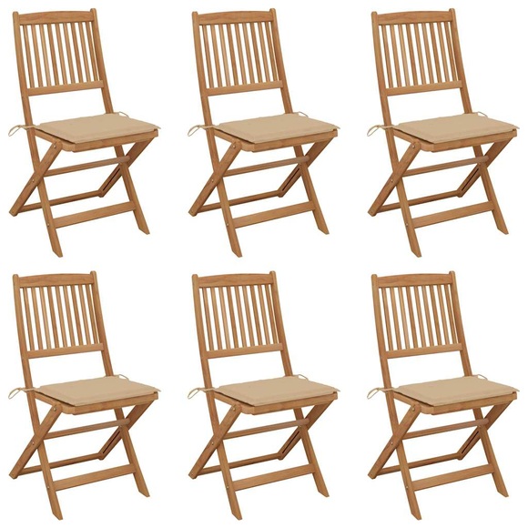 vidaXL Klappbare Gartenstühle 6 Stk. mit Kissen Massivholz Akazie