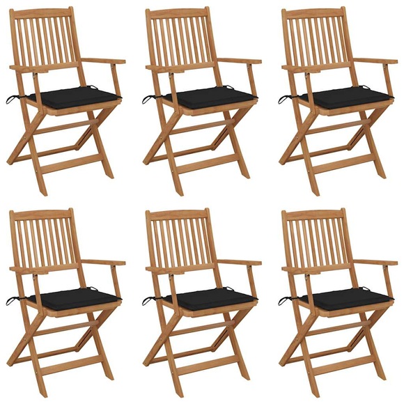 vidaXL Klappbare Gartenstühle 6 Stk. mit Kissen Massivholz Akazie