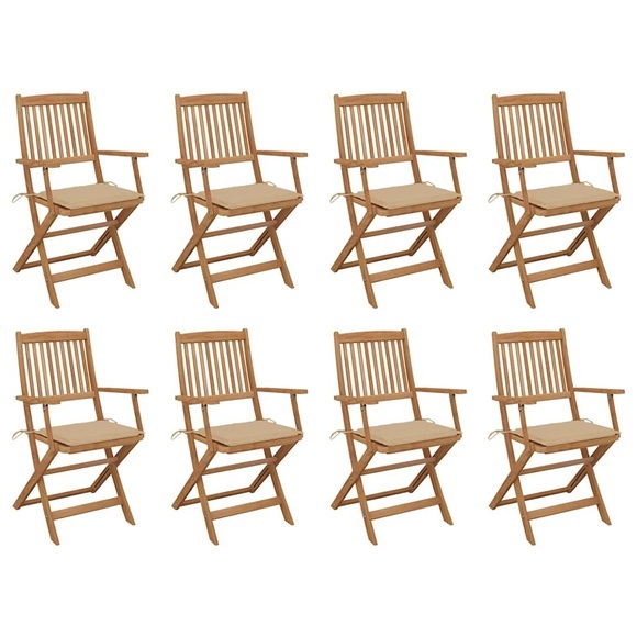vidaXL Klappbare Gartenstühle mit Kissen 8 Stk. Massivholz Akazie