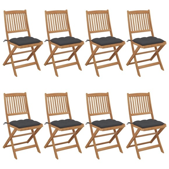 vidaXL Klappbare Gartenstühle 8 Stk. mit Kissen Massivholz Akazie