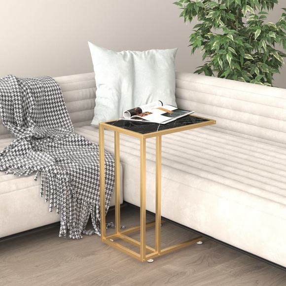 vidaXL Computer-Beistelltisch Schwarz Marmor 50x35x65 cm Hartglas