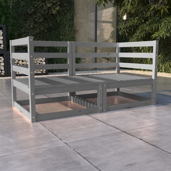 vidaXL 2-Sitzer-Gartensofa Grau Kiefer Massivholz